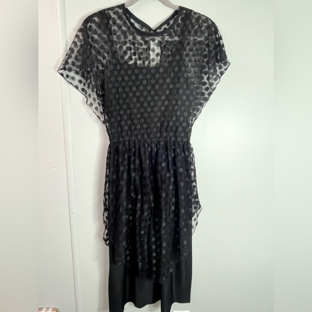 Vintage Mary-Martin Black Lace Dress with Black Polka Dots Size 14